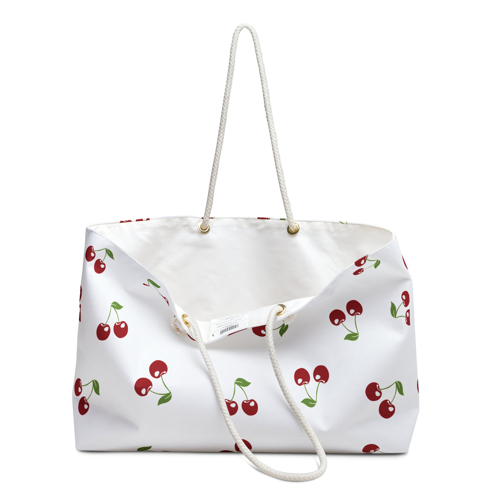Cherry Print Weekender Bag, Travel Tote, Beach Bag, Vacation Carryall, Gift for Her