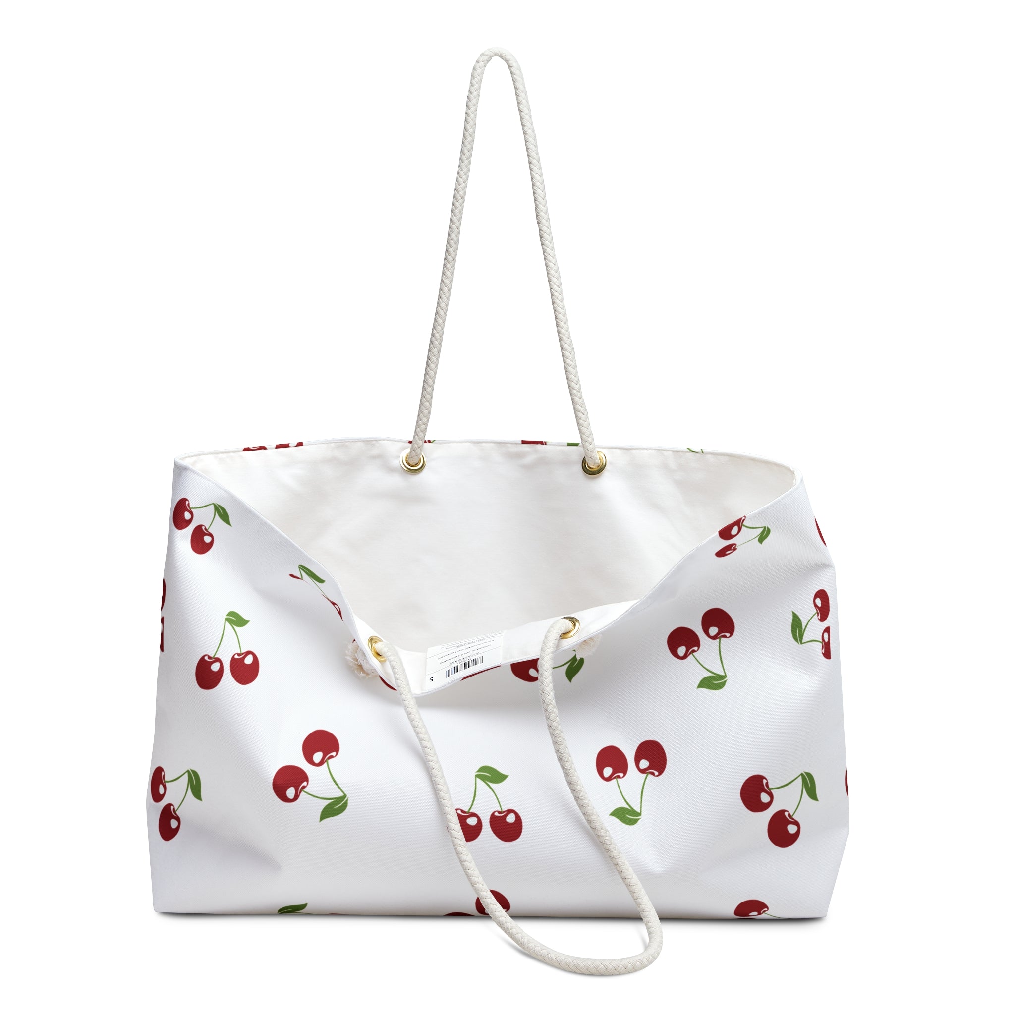 Cherry Print Weekender Bag, Travel Tote, Beach Bag, Vacation Carryall, Gift for Her