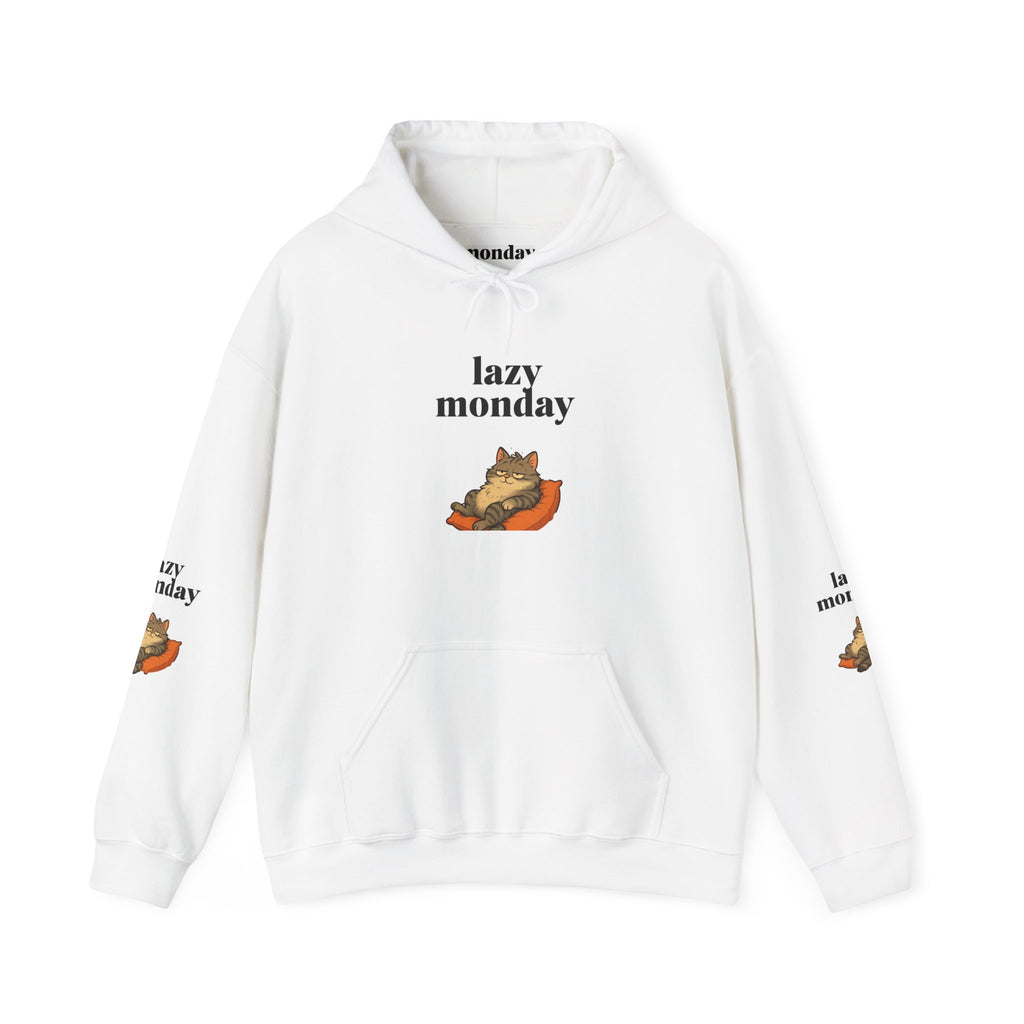 Lazy Monday Cat Hoodie, Cozy Unisex Sweatshirt, Relaxed Weekend Wear, Cute Animal Sweatshirt, Perfect Gift for Cat Lovers