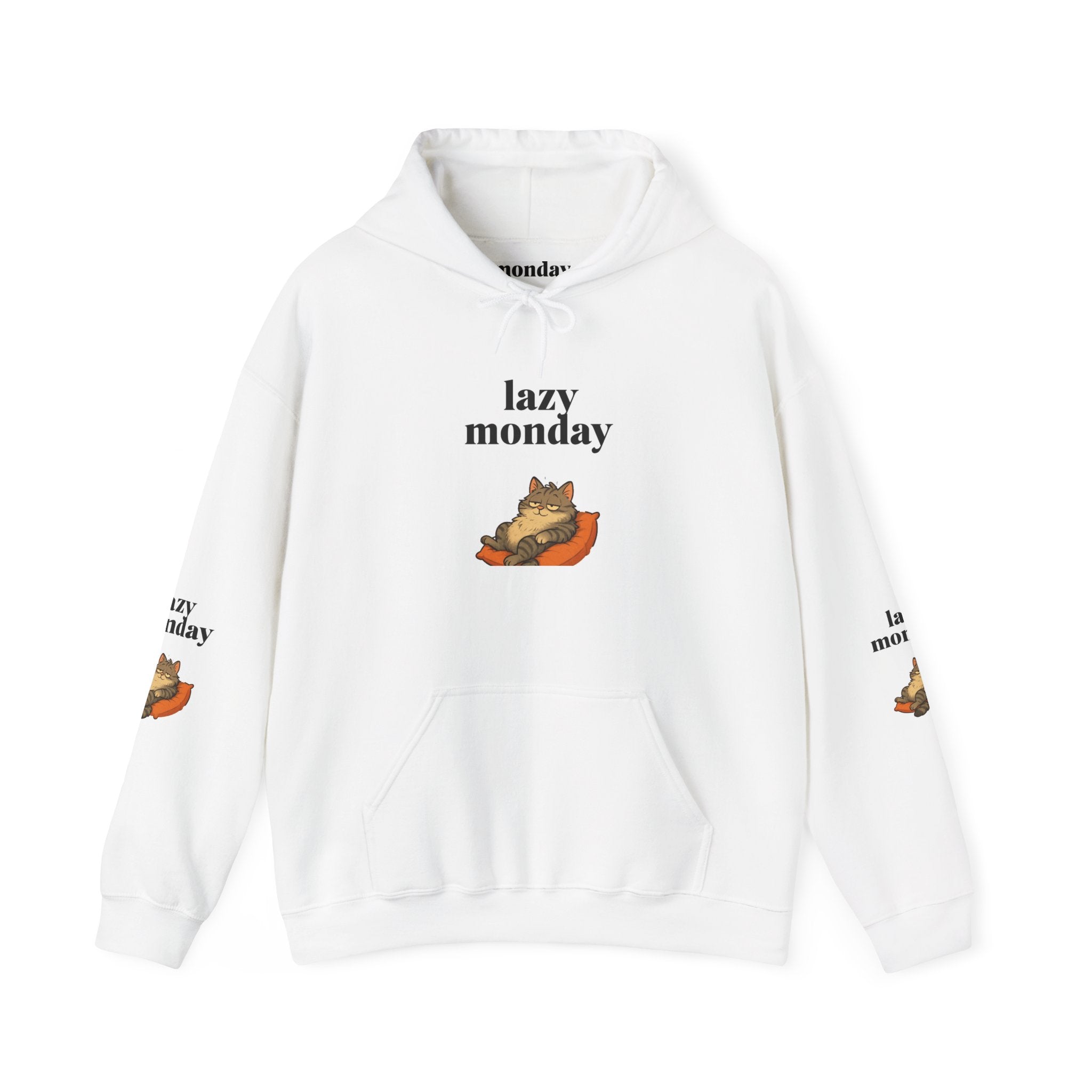 Lazy Monday Cat Hoodie, Cozy Unisex Sweatshirt, Relaxed Weekend Wear, Cute Animal Sweatshirt, Perfect Gift for Cat Lovers