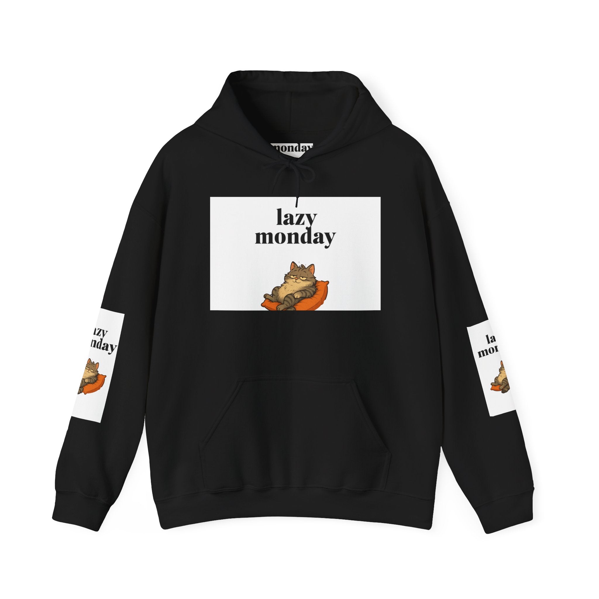 Lazy Monday Cat Hoodie, Cozy Unisex Sweatshirt, Relaxed Weekend Wear, Cute Animal Sweatshirt, Perfect Gift for Cat Lovers
