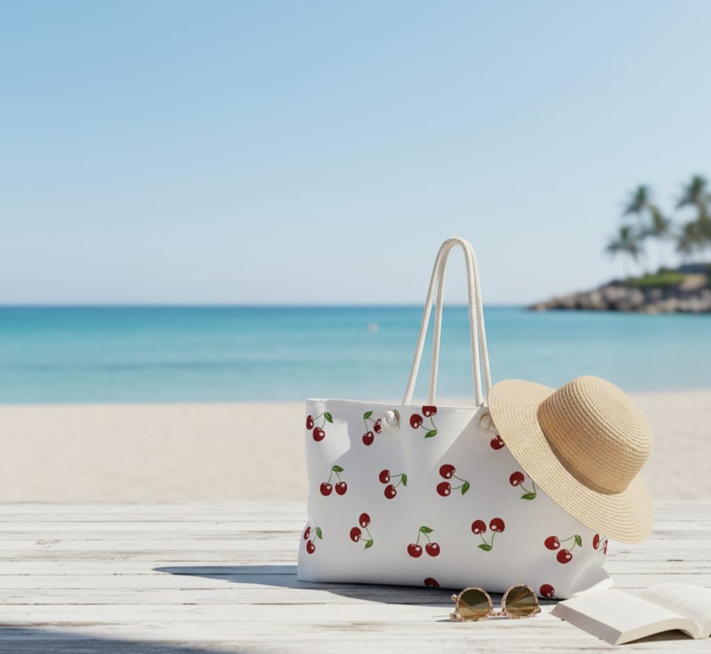 Cherry Print Weekender Bag, Travel Tote, Beach Bag, Vacation Carryall, Gift for Her