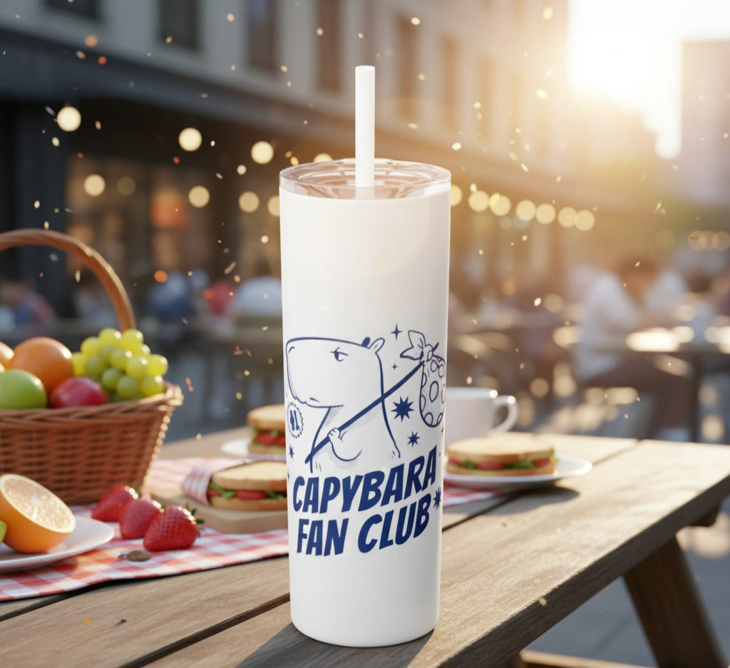 Capybara Fan Club Skinny Tumbler, Cute Travel Mug for Animal Lovers, Gifts for Nature Enthusiasts, Reusable Straws, Party Favors, [...]