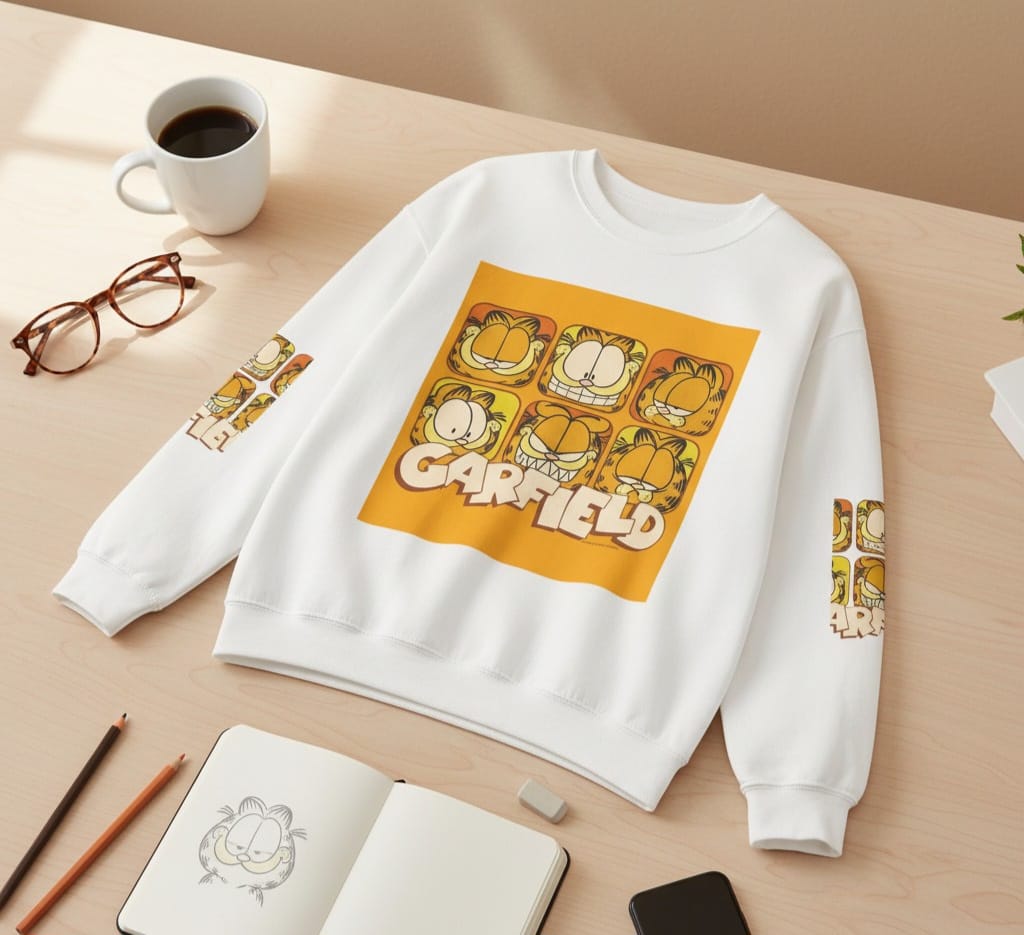 Garfield Graphic Sweatshirt - Retro Cartoon Crewneck, Cozy Gift for Fans, Casual Fall Style, Best for Birthdays, Holidays