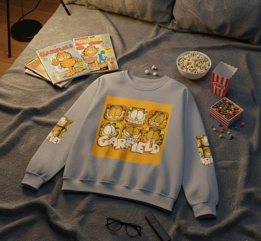 Garfield Graphic Sweatshirt - Retro Cartoon Crewneck, Cozy Gift for Fans, Casual Fall Style, Best for Birthdays, Holidays