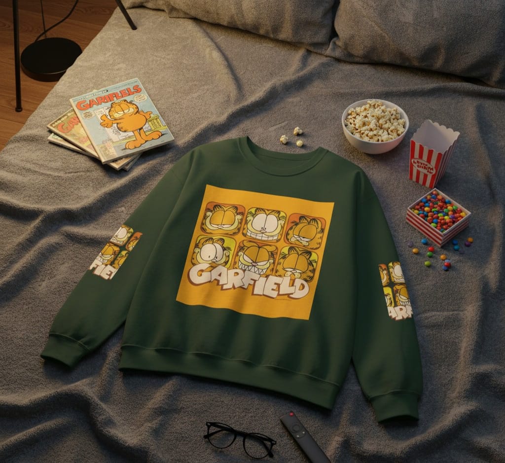 Garfield Graphic Sweatshirt - Retro Cartoon Crewneck, Cozy Gift for Fans, Casual Fall Style, Best for Birthdays, Holidays
