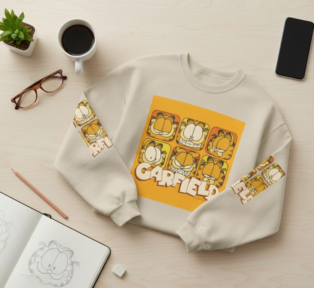 Garfield Graphic Sweatshirt - Retro Cartoon Crewneck, Cozy Gift for Fans, Casual Fall Style, Best for Birthdays, Holidays